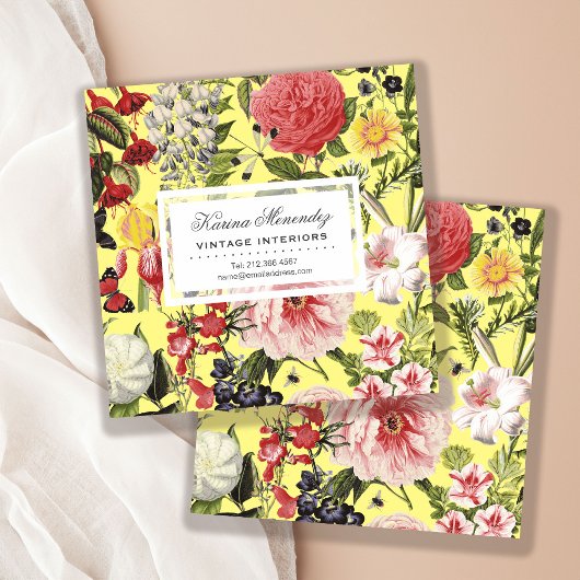 Mooie bloemen en insecten vierkante visitekaartje