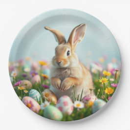 Mooie Bloemen en Konijn Paasfeest Papieren Bordje