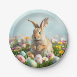Mooie bloemen en konijn Paasfeest Papieren Bordje