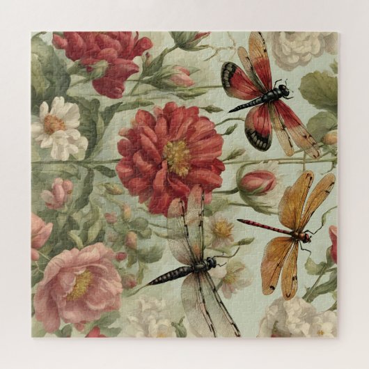 Mooie bloemen en libellen legpuzzel (Horizontaal)