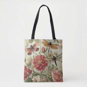 Mooie bloemen en libellen tote bag