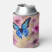 Mooie bloemen en vlinder blikjeskoeler (Blikje Voorkant)