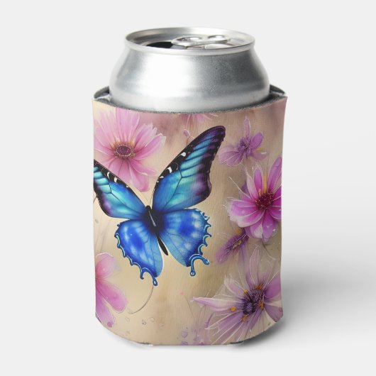 Mooie bloemen en vlinder blikjeskoeler (Blikje Voorkant)