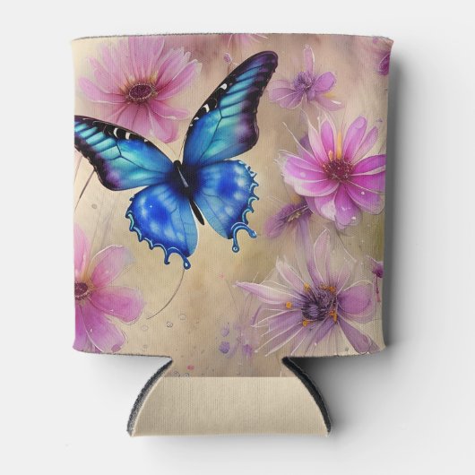 Mooie bloemen en vlinder blikjeskoeler (Voorkant)