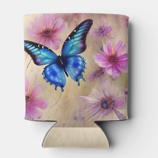 Mooie bloemen en vlinder blikjeskoeler (Achterkant)