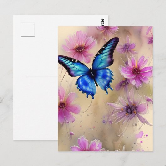 Mooie bloemen en vlinder briefkaart (Voorkant / Achterkant)