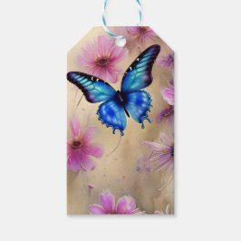 Mooie bloemen en vlinder cadeaulabel