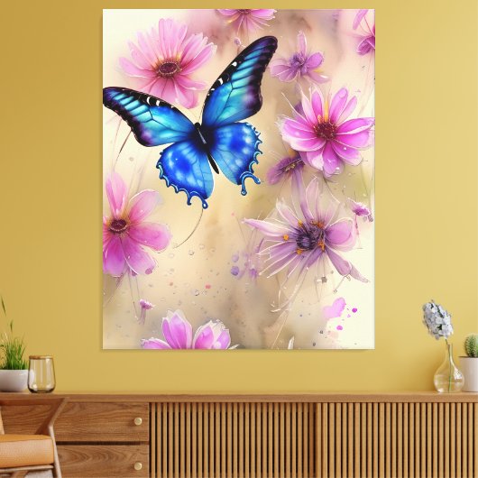 Mooie bloemen en vlinder canvas afdruk (Insitu (Woonkamer))