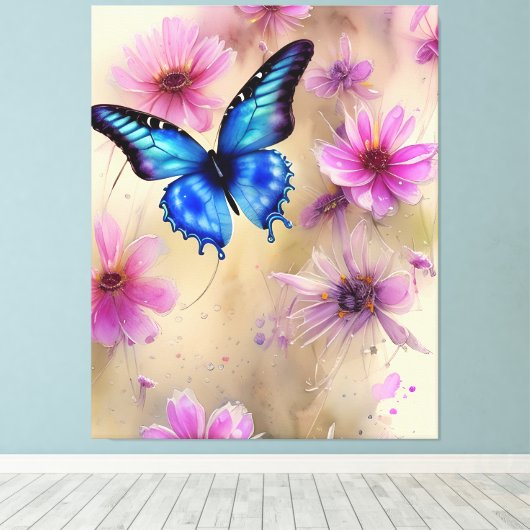 Mooie bloemen en vlinder canvas afdruk (Insitu (Houten vloer))