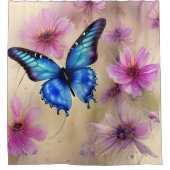 Mooie bloemen en vlinder douchegordijn (Voorkant)