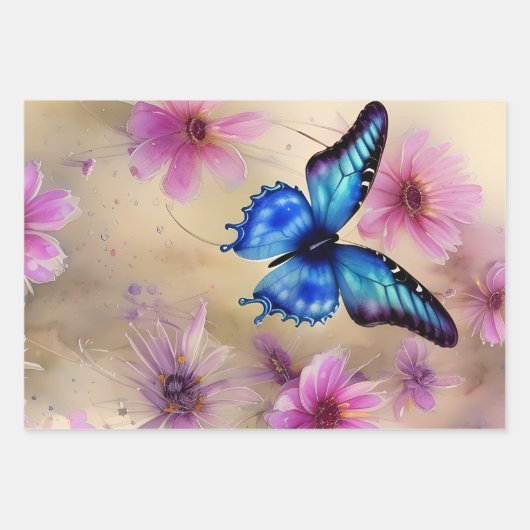 Mooie bloemen en vlinder inpakpapier vel (Voorkant)