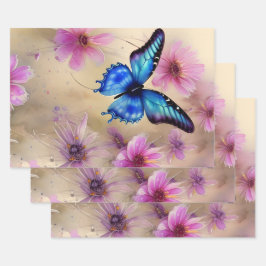Mooie bloemen en vlinder inpakpapier vel