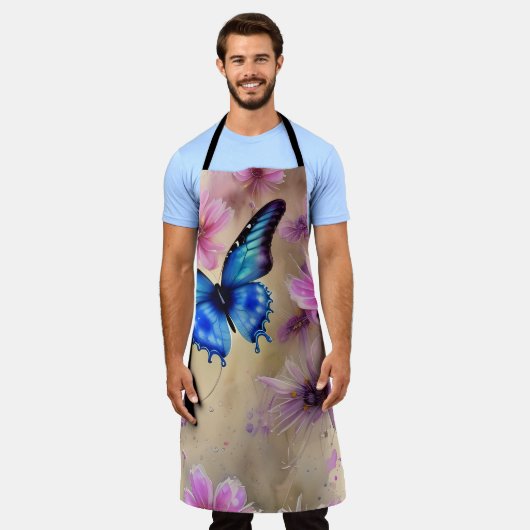 Mooie bloemen en vlinder schort (Gedragen)