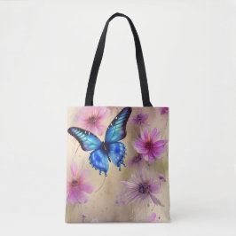 Mooie bloemen en vlinder tote bag