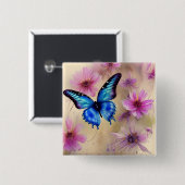 Mooie bloemen en vlinder vierkante button 5,1 cm (Voorkant /achterkant)