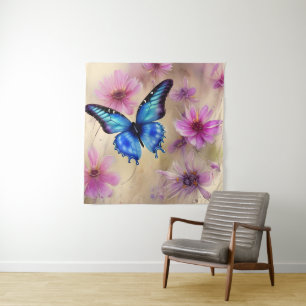 Mooie bloemen en vlinder wandkleed