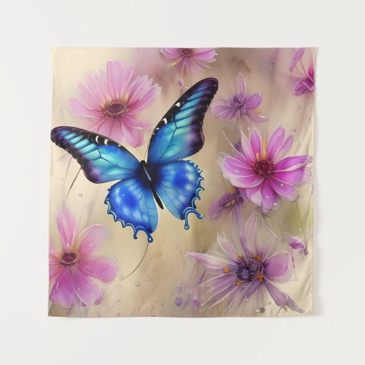 Mooie bloemen en vlinder wandkleed (Voorkant)