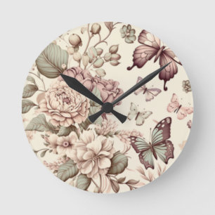 Mooie bloemen en vlinderpastelkleuren ronde klok