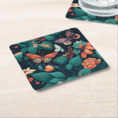 Mooie bloemen en vlinders in het oerwoud kartonnen onderzetters (Schuin)