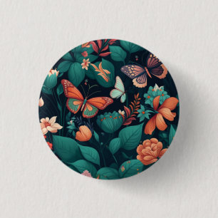 Mooie bloemen en vlinders in het oerwoud ronde button 3,2 cm