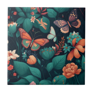 Mooie bloemen en vlinders in het oerwoud tegeltje