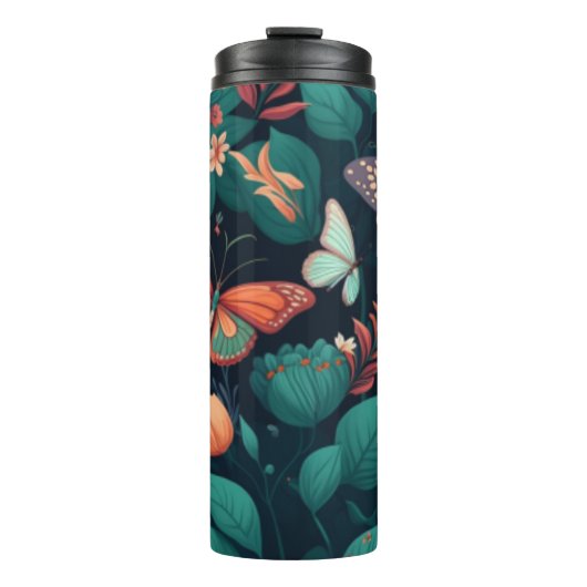 Mooie bloemen en vlinders in het oerwoud thermosbeker (Voorkant)