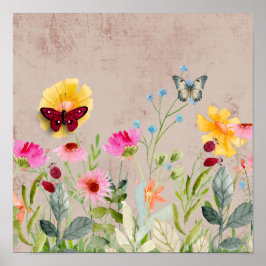 Mooie bloemen en vlinders poster