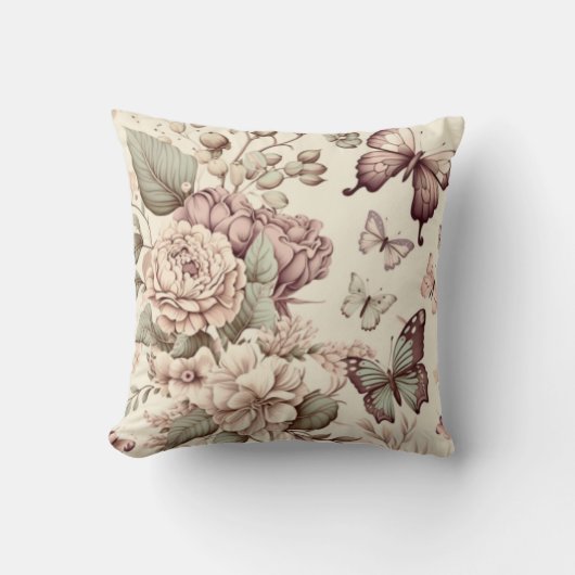Mooie bloemen en vlinders zachte pastelkleuren kussen (Voorkant)
