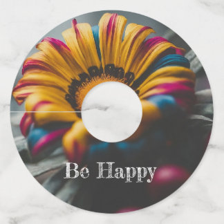 Mooie bloemen en wees blij wijnglaslabel