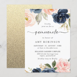 Mooie bloemen en zeemuizen Quinceanera Party Kaart