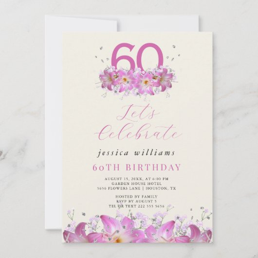 Mooie Bloemen Glitter Verjaardag Kaart (Voorkant)