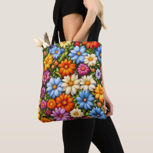Mooie Bloemen, Heldergekleurd, Tote Bag