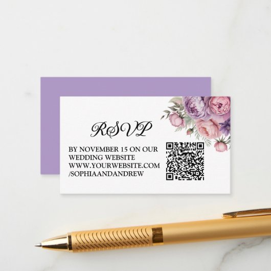 Mooie Bloemen Huwelijk RSVP Kaart met QR Code (Voorkant / Achterkant in situ)
