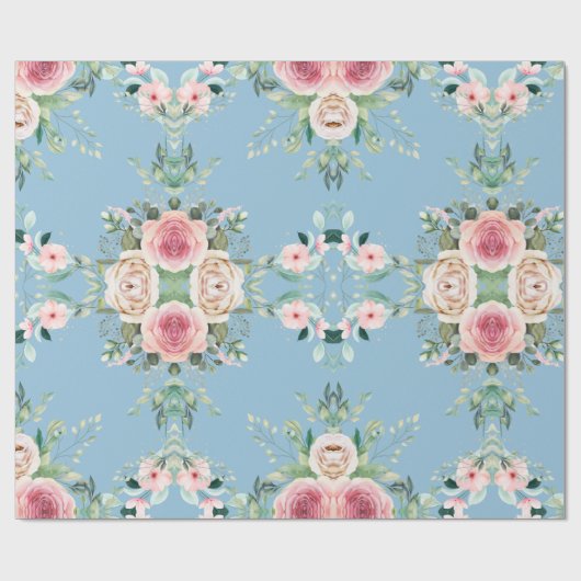 Mooie bloemen in blauw cadeaupapier (Vlak)