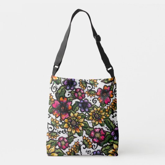 Mooie bloemen in boho Stijl Beesthetisch Crossbody Tas (Achterkant)