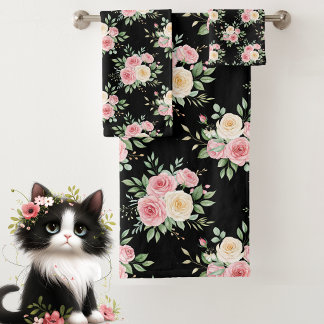 Mooie bloemen in pasteltinten op zwart bad handdoek