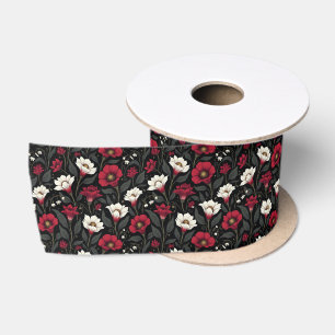 Mooie Bloemen in Rood en Wit Satijnen Lint