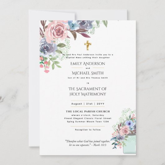 Mooie Bloemen Katholieke Huwelijksmis Bruiloft Kaart (Voorkant)