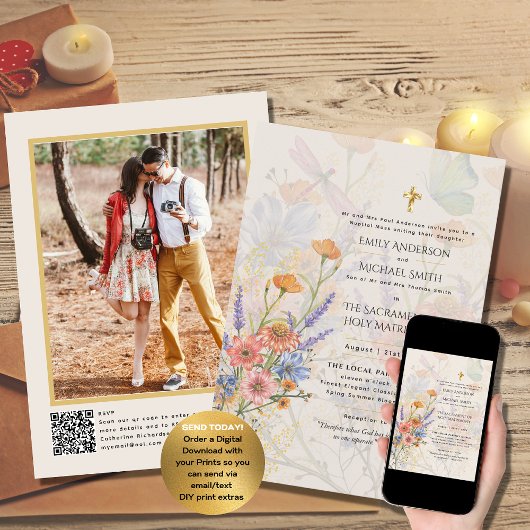 Mooie Bloemen Katholieke Mis Foto Huwelijk Kaart