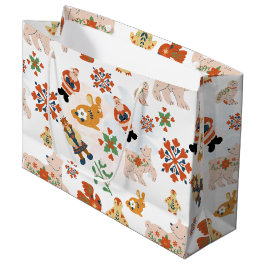 Mooie Bloemen Kerst Patroon met Sinterklaas Groot Cadeauzakje
