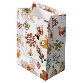 Mooie Bloemen Kerstpatroon met Sinterklaas Medium Cadeauzakje