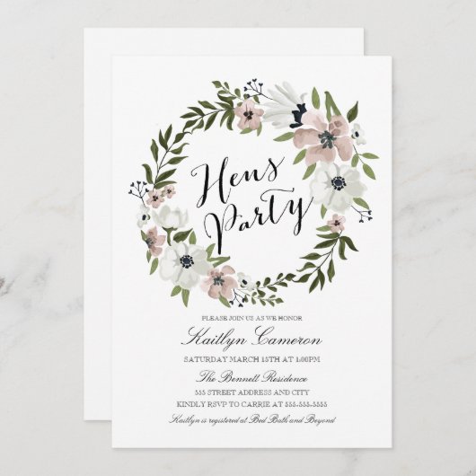 Mooie Bloemen Krans- Hens Party Uitnodiging (Voorkant / Achterkant)
