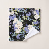 Mooie Bloemen Lila Rozen Paarse Blauw op Zwart Bad Handdoek (Wasdoekje)