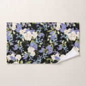 Mooie Bloemen Lila Rozen Paarse Blauw op Zwart Bad Handdoek (Handdoek)