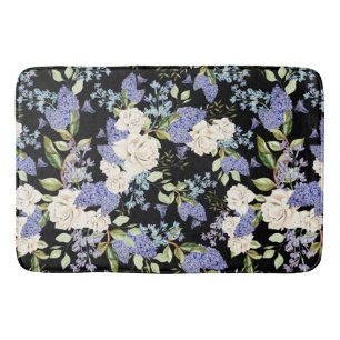 Mooie Bloemen Lila Rozen Paarse Blauw op Zwart Badmat