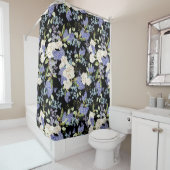 Mooie Bloemen Lila Rozen Paarse Blauw op Zwart Douchegordijn (In situ)