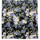 Mooie Bloemen Lila Rozen Paarse Blauw op Zwart Douchegordijn (Voorkant)
