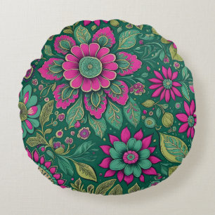Mooie Bloemen Mandala Bloesems roze groen Rond Kussen