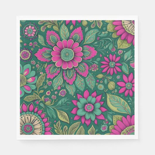 Mooie Bloemen Mandala Bloesems roze groen Servet (Voorkant)