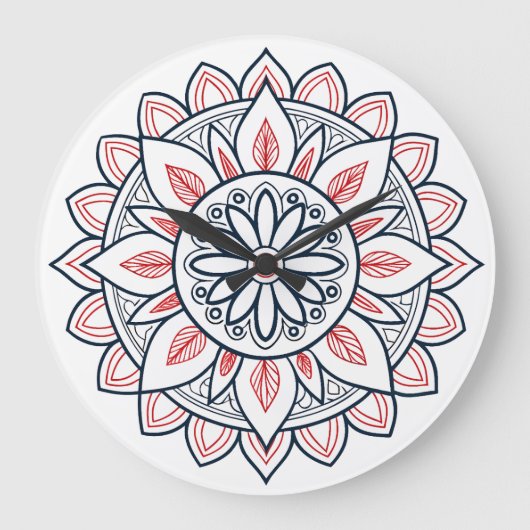 Mooie Bloemen Mandala – Kleuren & Grafische Kunst Grote Klok (Voorkant)